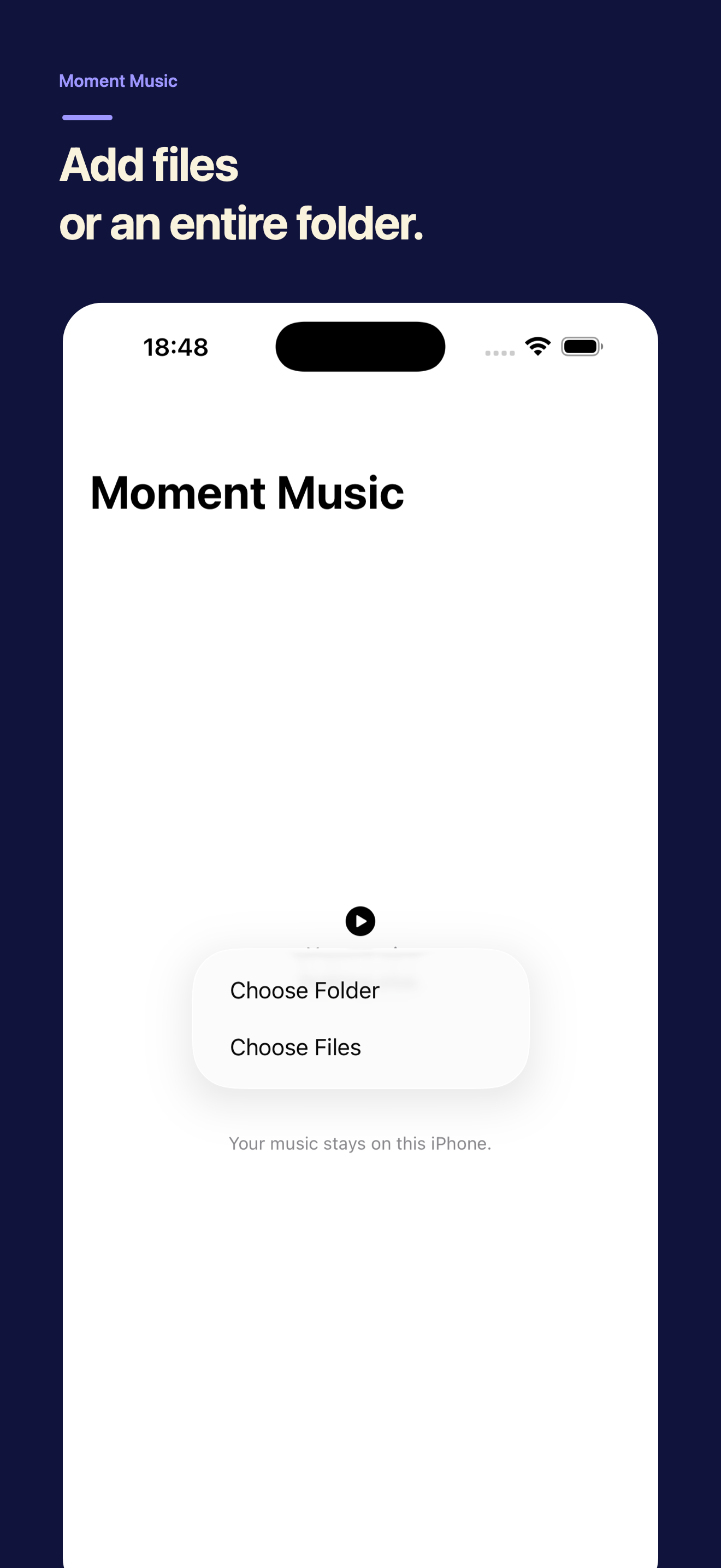Moment Music import screen